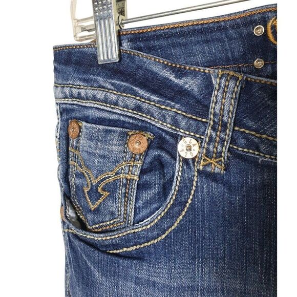 Women's Jeans Low Rise Easy Boot Embroidered Thick Stitch Denim Size 13 - Picture 6 of 8